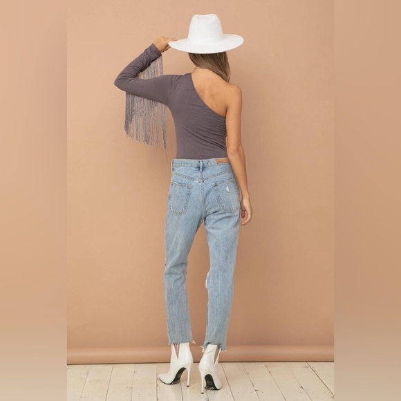 Brand New One Shoulder Fringe Bodysuit - Picture 5 of 7